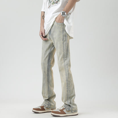 Fashion Personalized Washed Yellow Jeans Men