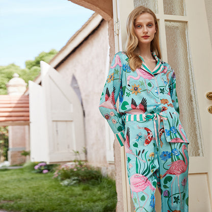 Ice Silk Pajamas Women's Long Sleeve Outerwear Homewear Suit