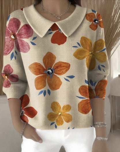 Women's Polo Collar Solid Color V-neck Long Sleeve