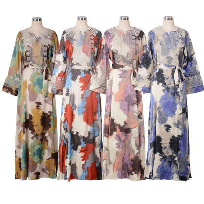 Women's Printed Embroidered Large Swing Muslim Dress