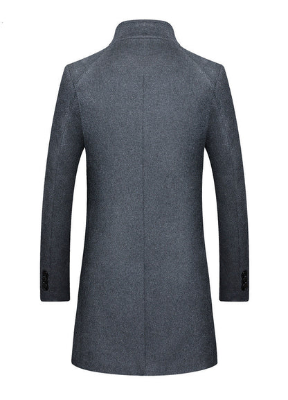 Mid-length Single-breasted Stand-up Collar Woolen Cloth