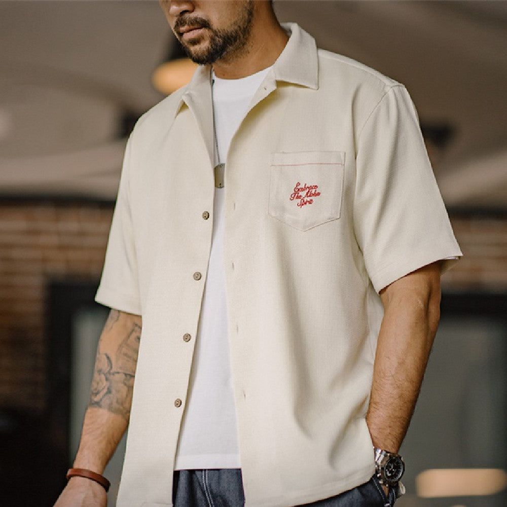 Bamboo Pattern Cuban Collar Shirt For Men