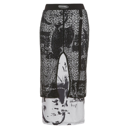 Skirts Gradient Blooming Ink-splashing Printing Stitching Personalized Design Skirts Women's Fashion Printed Skirts