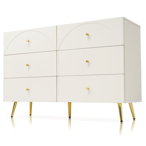 Sideboard Cabinet For Living Room, Chest Of Drawers With 6 Drawers, Cream White, 40D X 120W X 85H CM