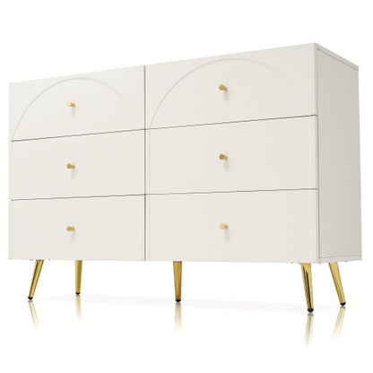 Sideboard Cabinet For Living Room, Chest Of Drawers With 6 Drawers, Cream White, 40D X 120W X 85H CM