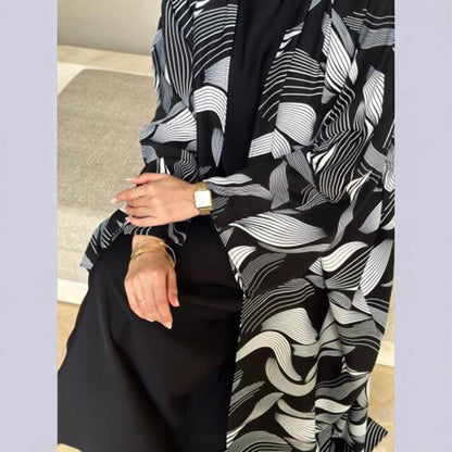 Shawl Arabic Muslim Drop-shoulder Sleeve Printed Robe