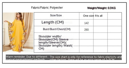 3422 Middle East Muslim Yellow Bat Sleeve Plus Size Dress