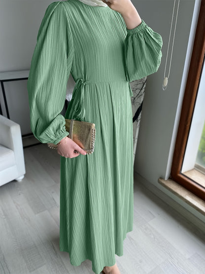 Muslim Round Neck Lantern Sleeve Robe Elegant And Comfortable Dress