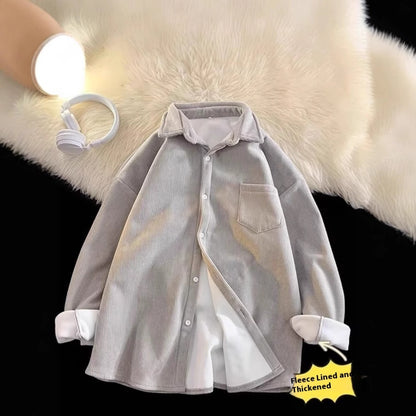 Fleece Thermal Long Sleeves Lapel Shirt Coat