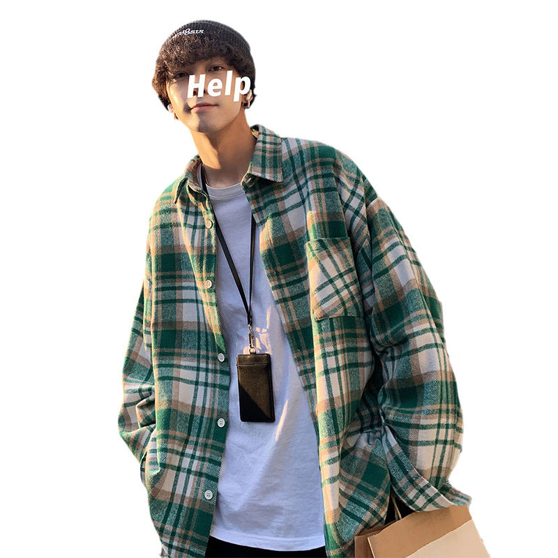 Early Autumn Long Sleeves Woolen Plaid Shirt For Men