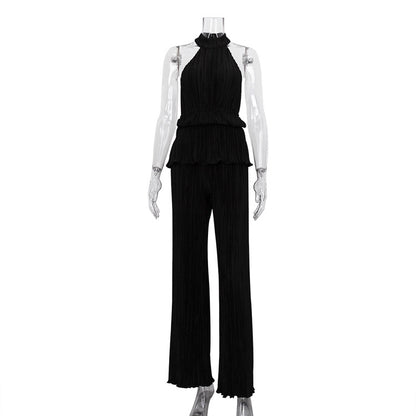 Pleated High Waist Wide Leg Pants Suit Women
