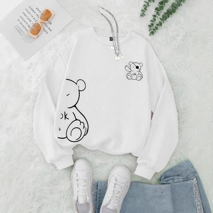 Kawaii OK Teddy Bear Printing Sweatshirts For Women Classic
