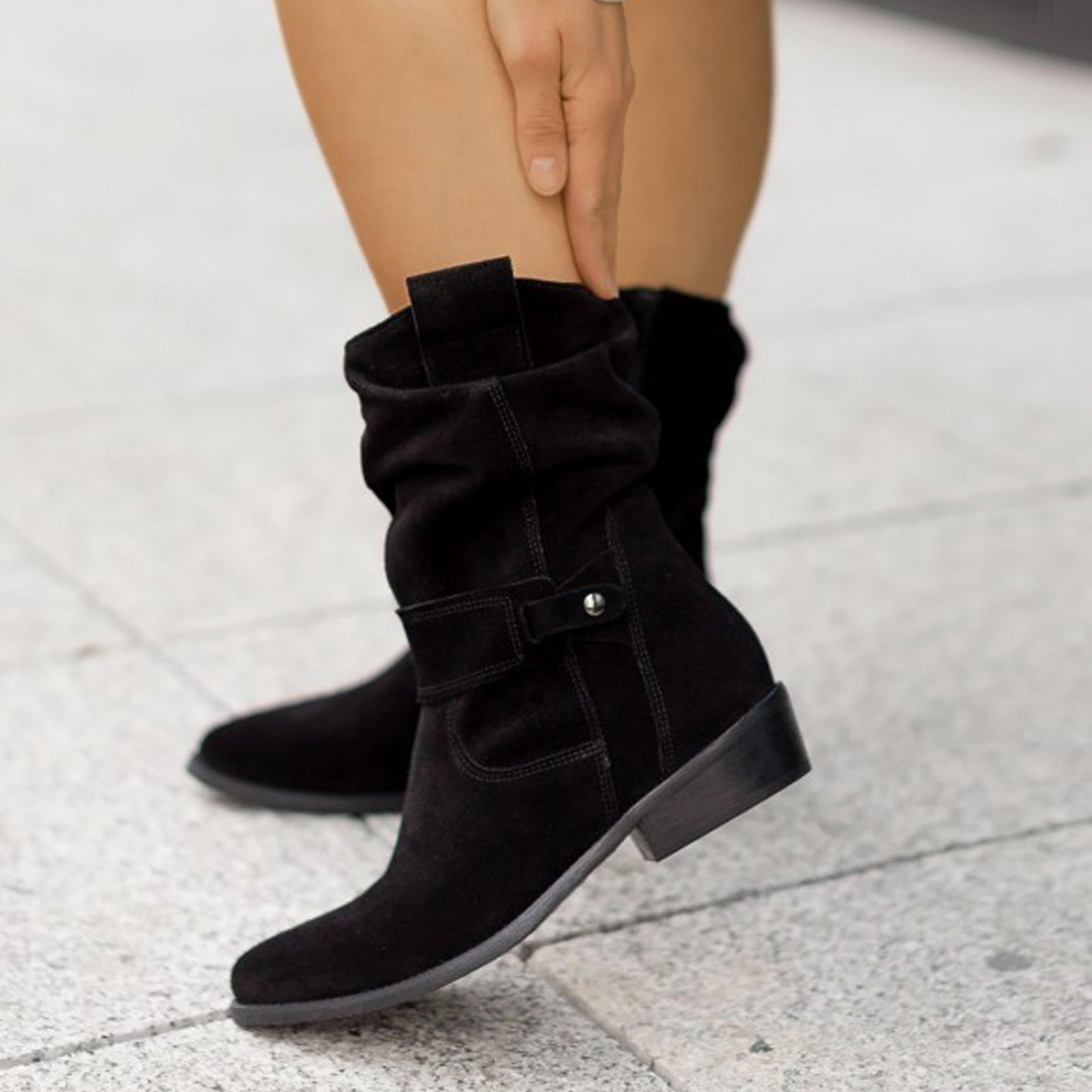 Ins Pointed Toe Mid-calf Boots Fashion Suede Zipper Western Boot Winter Shoes For Women