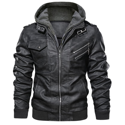Men's Leather Jackets, Faux Leather Jacket For Men Lapel Zip-Up Slim Fit Coat