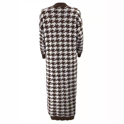 Women's Middle East Muslim Houndstooth Woolen Cardigan Jacket