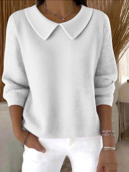 Women's Polo Collar Solid Color V-neck Long Sleeve