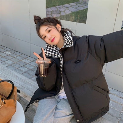 Women's Chessboard Plaid Cotton-padded Coat Winter Retro
