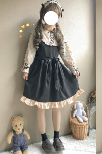 Color-blocking Maid Dress Student Japanese Autumn Cute Long Sleeves