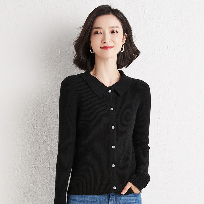 Polo Collar Slim Fit Slimming Long Sleeves Top Breasted Cardigan