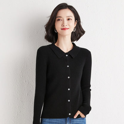 Polo Collar Slim Fit Slimming Long Sleeves Top Breasted Cardigan