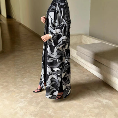 Shawl Arabic Muslim Drop-shoulder Sleeve Printed Robe