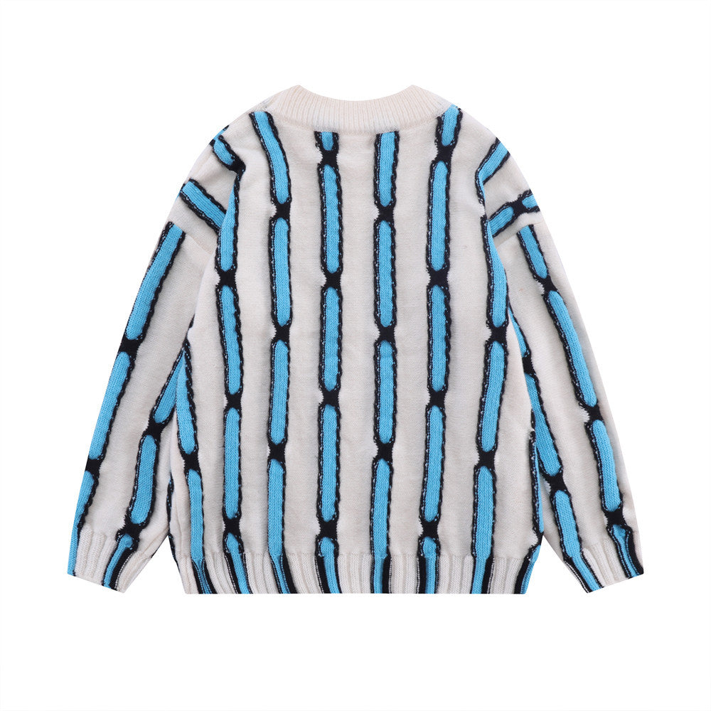 Contrast Striped Knitwear Men's Jacquard Sweater