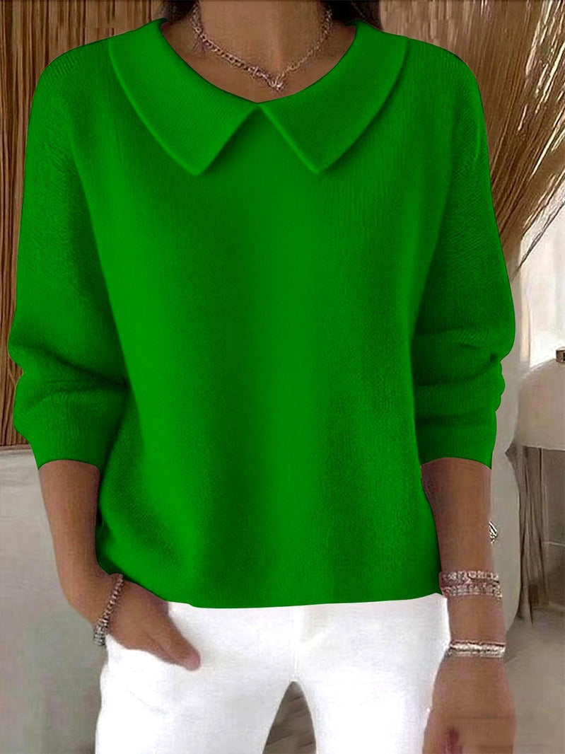 Women's Polo Collar Solid Color V-neck Long Sleeve