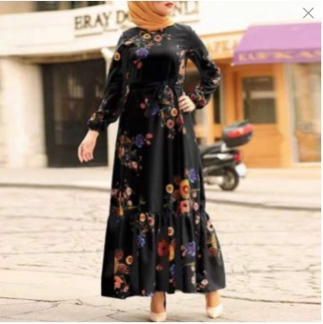 Turkish Muslim Women's Long Sleeve Printed Robe