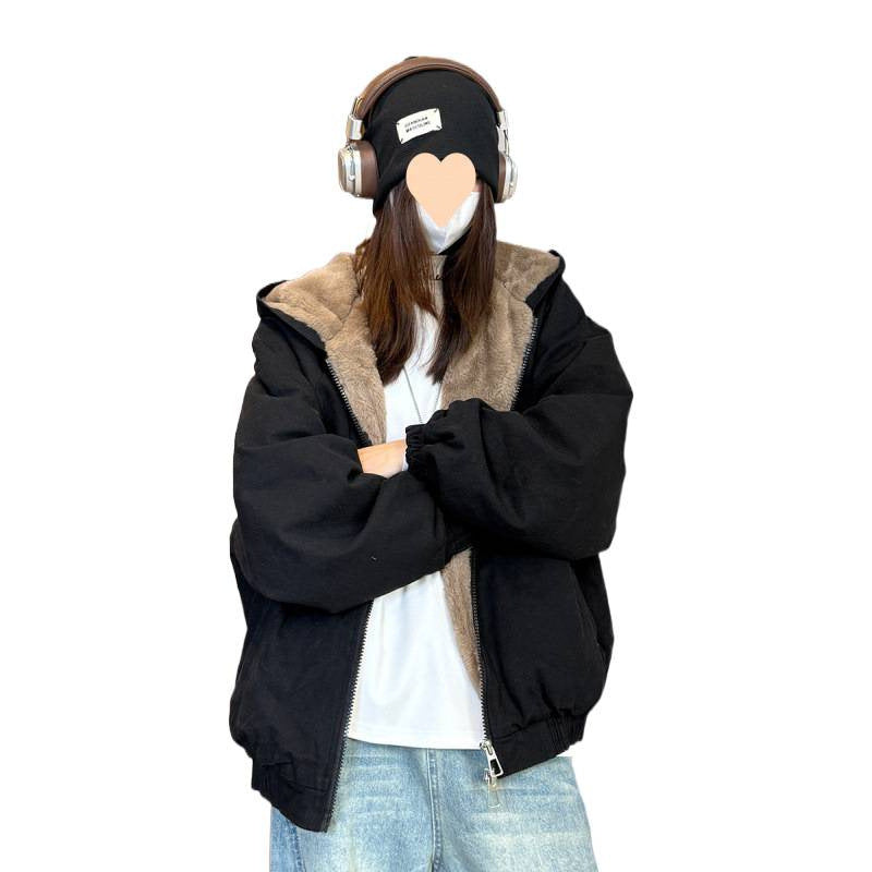 Thicken Cotton Clothes Coat Hooded Plush Warm Jacket