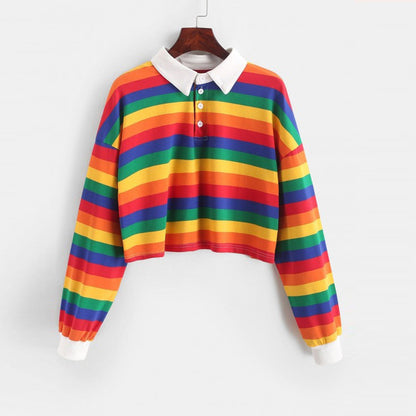 Women's Fashionable Simple Striped Polo Collar Sweater