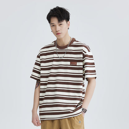 Striped Short Sleeve Round Neck Loose Boys' T-shirts