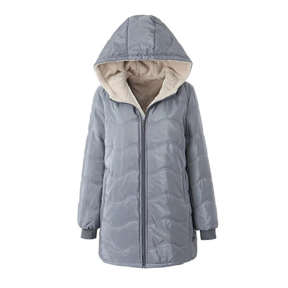 Geometric Wave Hooded Fleece-lined Warm-keeping Cotton Clothing