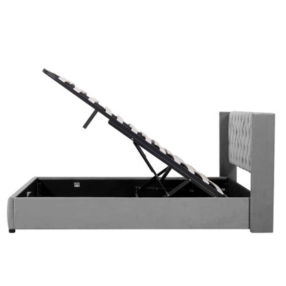 Upholstered Bed, With Hydraulic Lever, Functional Bed From Storage, 150 X 200 Cm, Without Mattress, Velvet, Gray