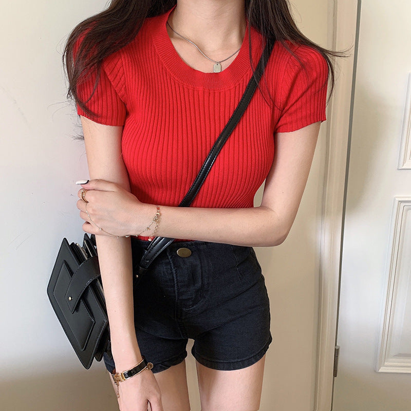 Fashion Short-sleeved Knitted Top For Women