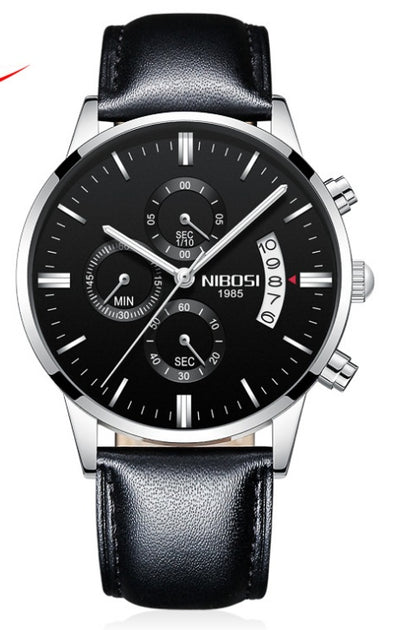 Solid steel belt men's watch waterproof coated glass luminous three-eye 6-pin quartz watch