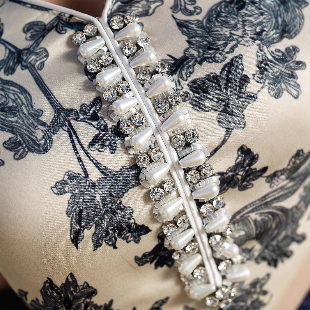 V-neck Satin Printed Muslim Dress