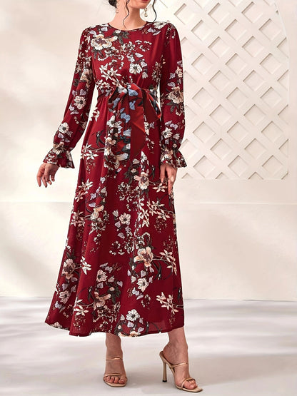 Women's Tied Long Sleeves Long Dress