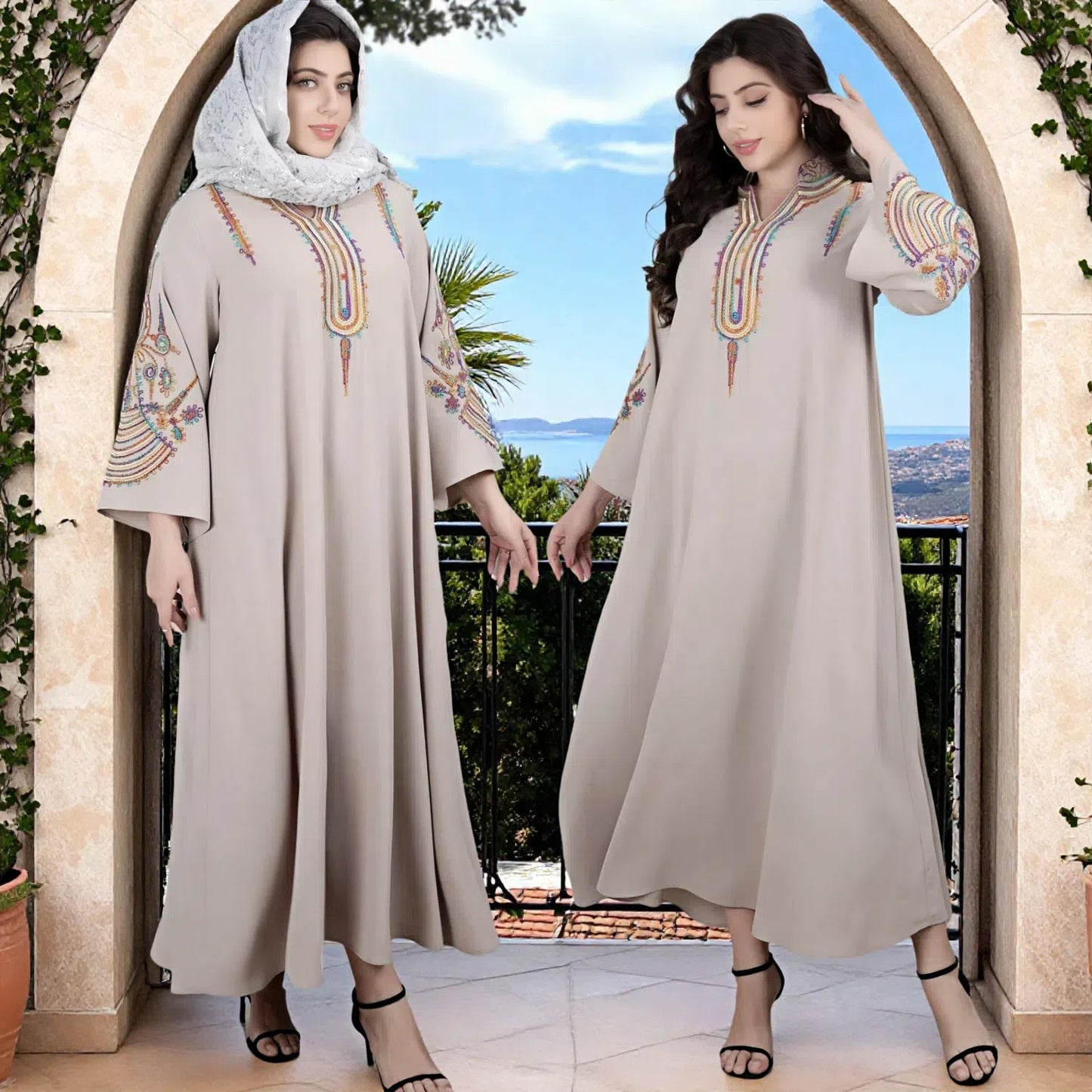 Large Size Women's Middle East New Muslim Embroidered Pullover Dress