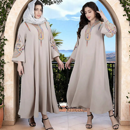 Large Size Women's Middle East New Muslim Embroidered Pullover Dress