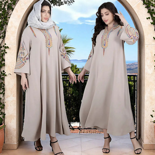 Large Size Women's Middle East New Muslim Embroidered Pullover Dress