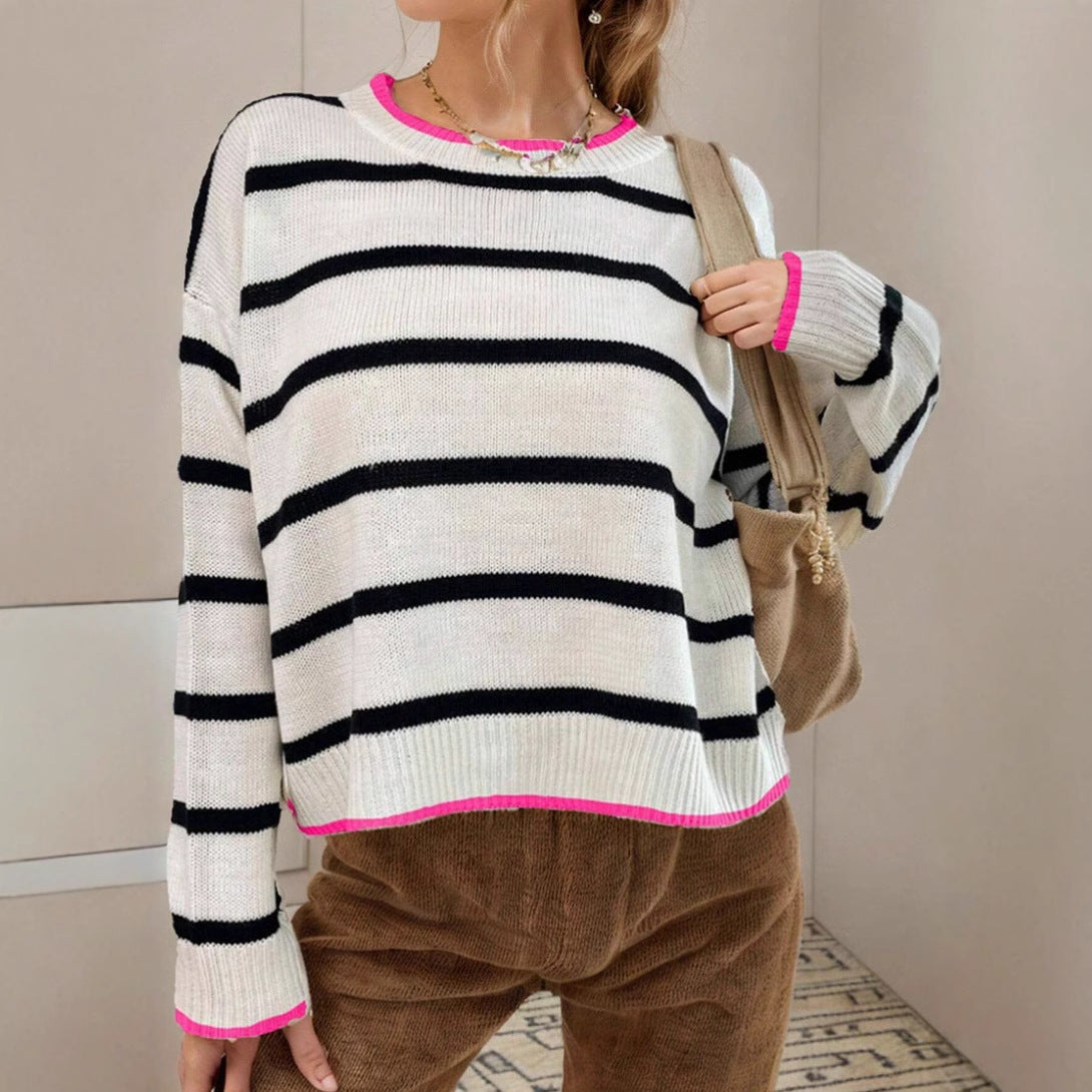 Pullover Sweaters Striped Contrast Color Knitwear