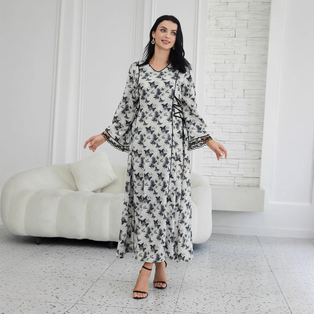 Fashion Printed Muslim Robe Abaiya Dress