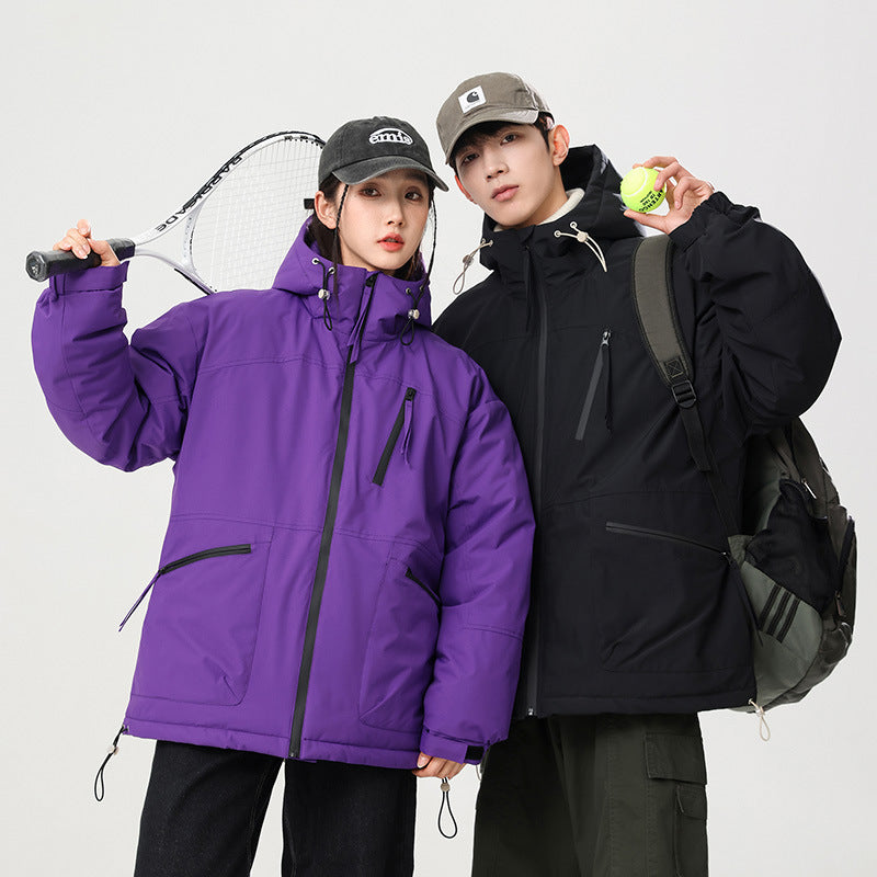 Thick Contrast Color Bread Coat For Women