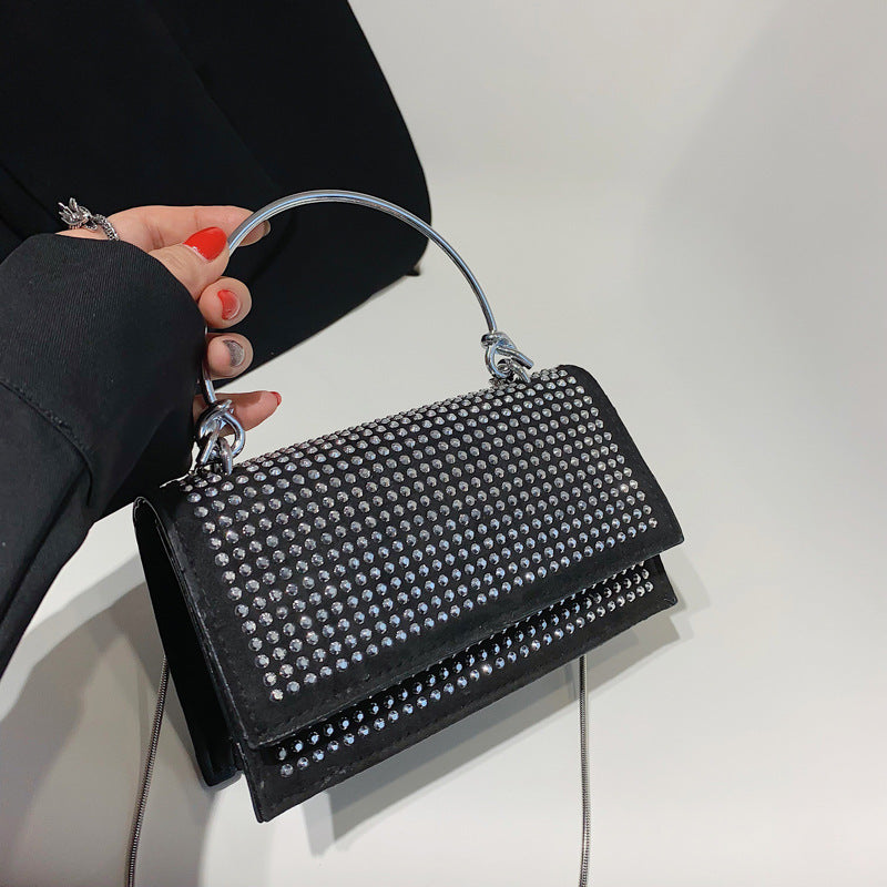 Chain Crossbody Bag Women Handbag Glitter Crystals Plain Daily Silver Black Shoulder Bag