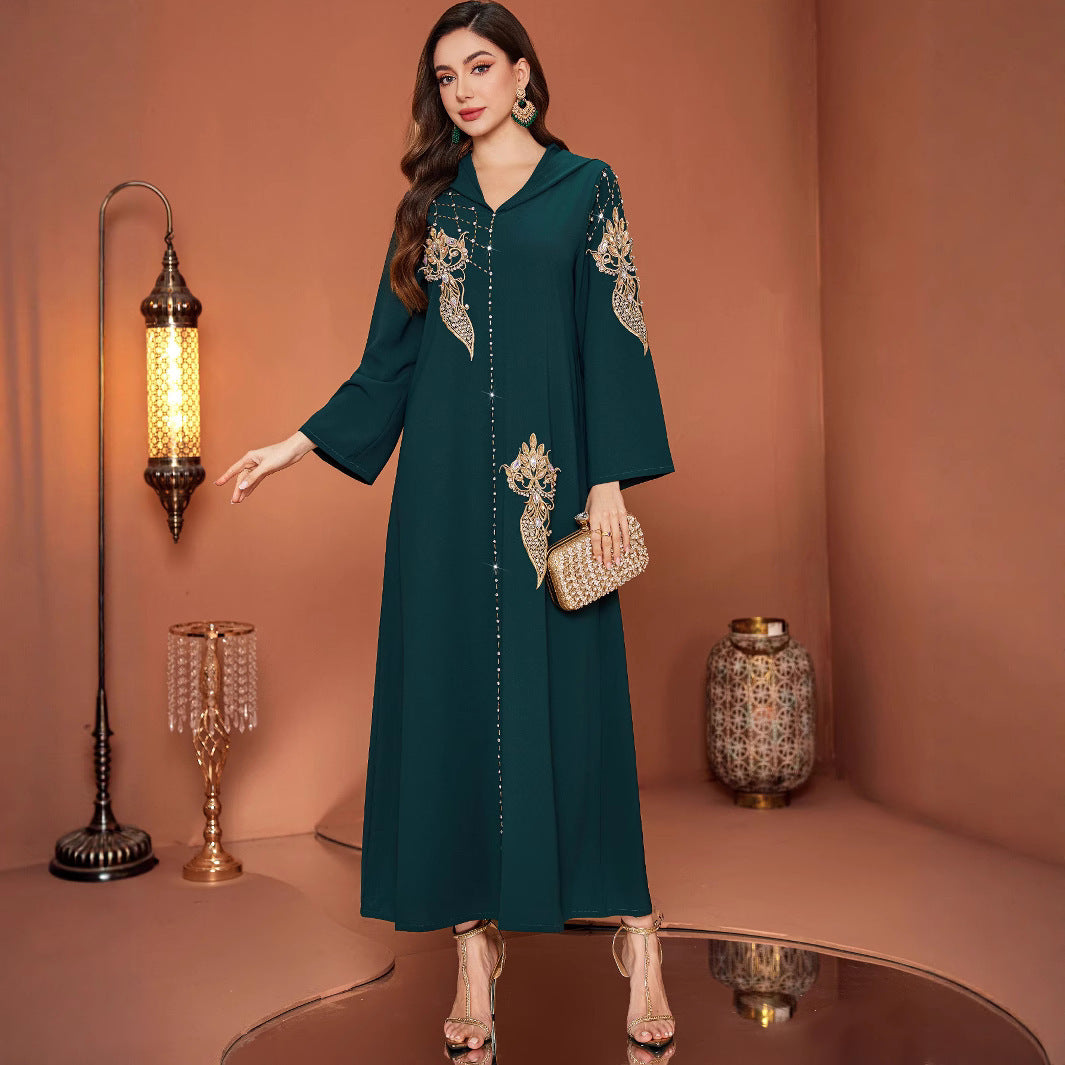 ZF4061 Dark Green Hooded Muslim Robe