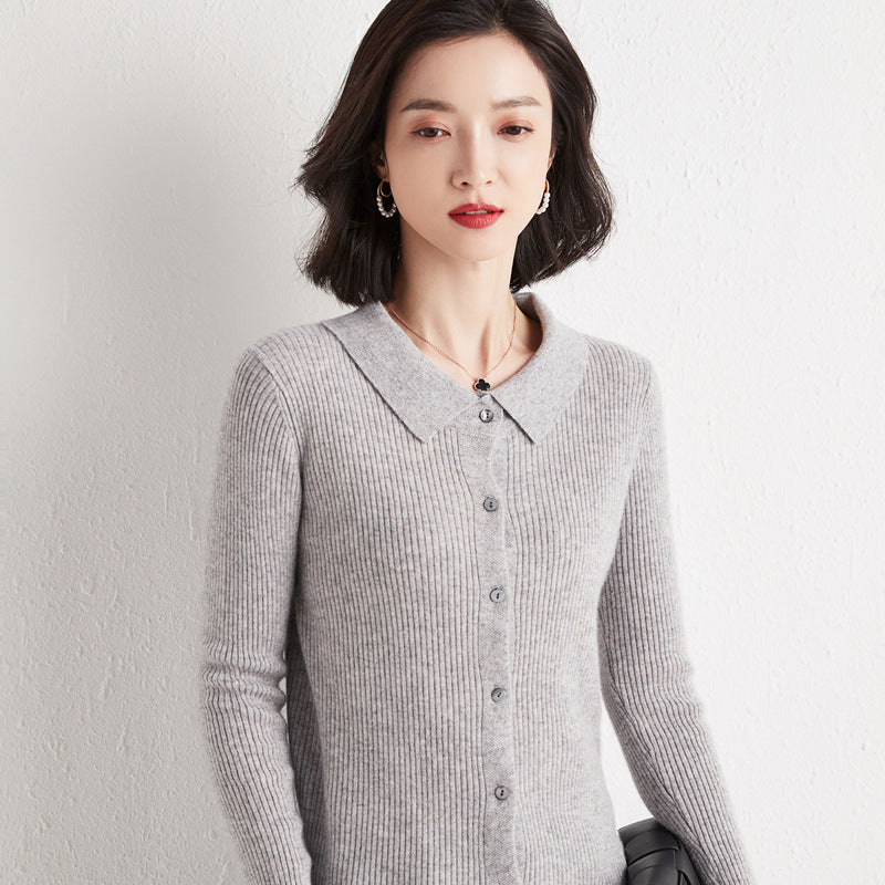 Polo Collar Slim Fit Slimming Long Sleeves Top Breasted Cardigan