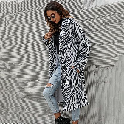 Zebra Print Horn Button Long Sleeves