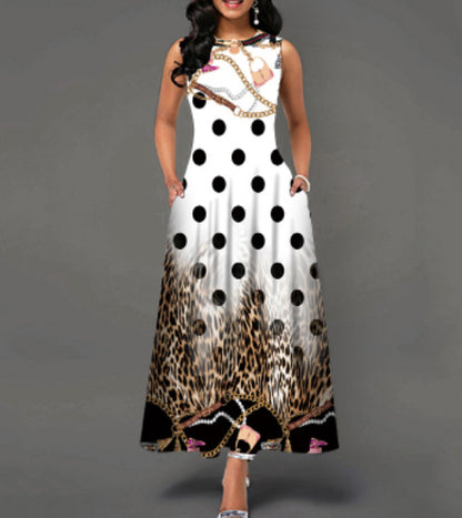 Black and White Color Block Floral Print Maxi Dress