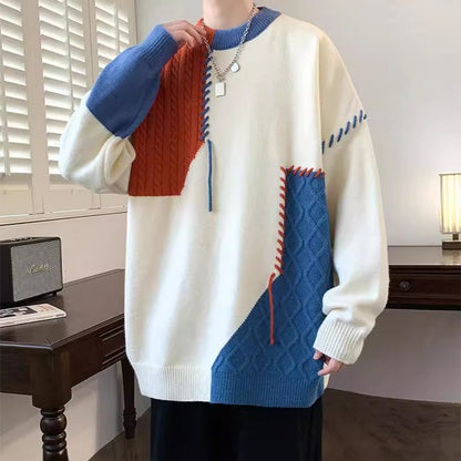 Ins Colorblock Pullover Sweater Winter Fashion Long Sleeve Knitted Top Clothing