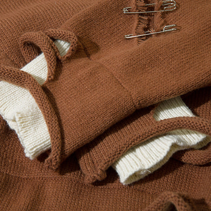 Ripped Hollow-out Decorative Pin Knitwear